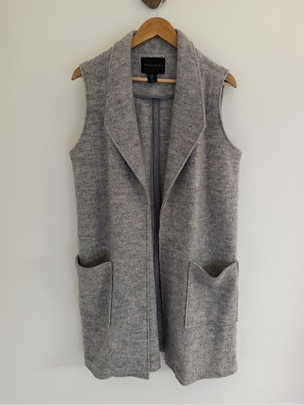 Tahari Wool Blend Longline Vest Grey Size M